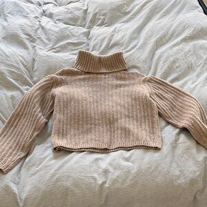 Universal Thread Cropped Ribbed Turtleneck Sweater in Light Tan